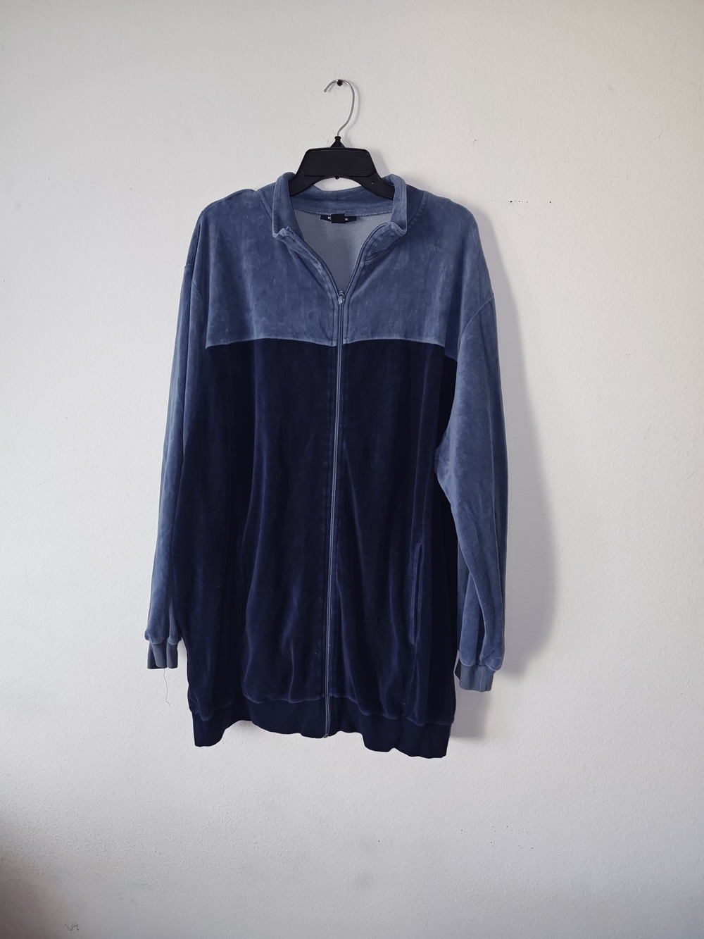 Men's Two-Tone Navy and Slate Zip-Up Velvet Sweater